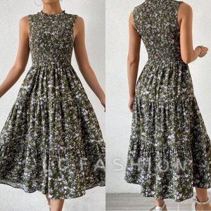 Black and White Sleeveless Mock Neck Maxi Dress